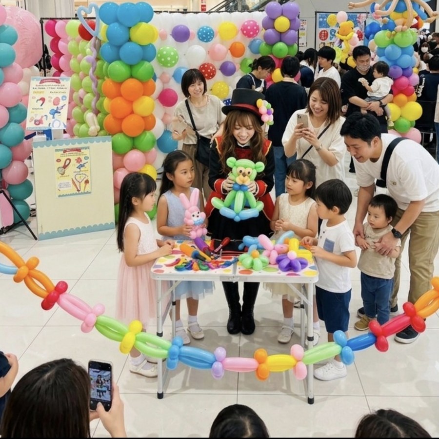 出張イベントでバルーンアートを楽しむ子どもたち